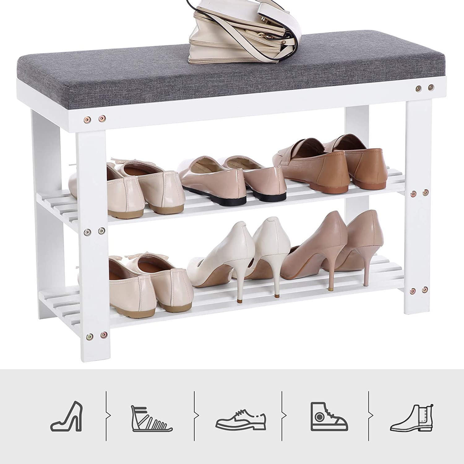 SONGMICS Shoe Rack Bench, 3-Tier Bamboo Shoe Storage Organizer, Entryway  Bench, Holds Up to 286 lb, 11.3 x 27.6 x 17.8 Inches, for Entryway Bathroom