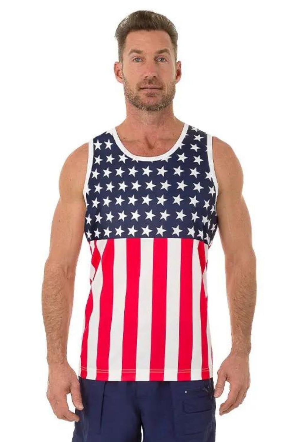 Uzzi Men DriFit Performance USA Flag Muscle Tank Top, US Flag, Size X
