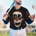 thumbnail image 5 of Zufioo Glitch Screaming Skull Print Men's Baseball Short Sleeve, Moisture Wicking Button-Down Hip Hop Tee-Medium, 5 of 7