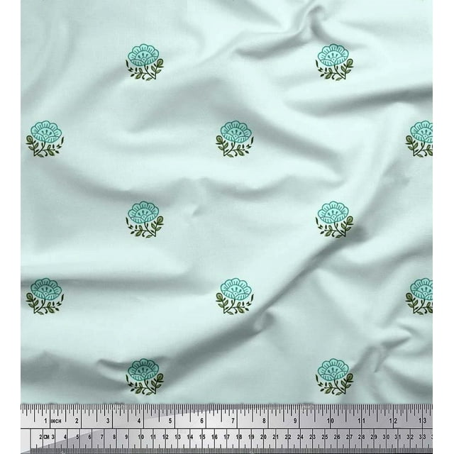 Soimoi Rayon Fabric Leaves & Floral Block Decor Fabric Printed Yard 42 Inch Wide