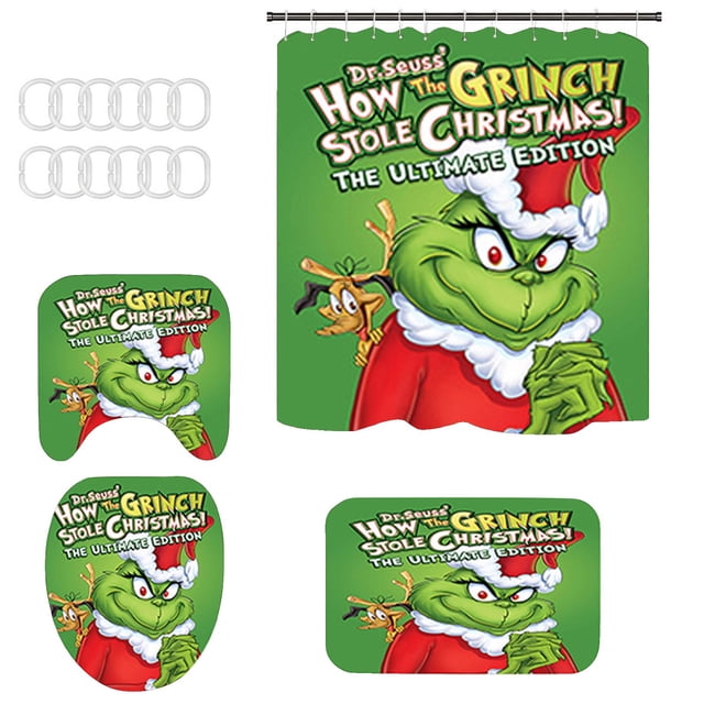 Grinch Christmas Decorations Grinch Decor the Grinch Christmas Snowman Print Toilet Bathroom Mat And Shower Curtain Four-Piece Set