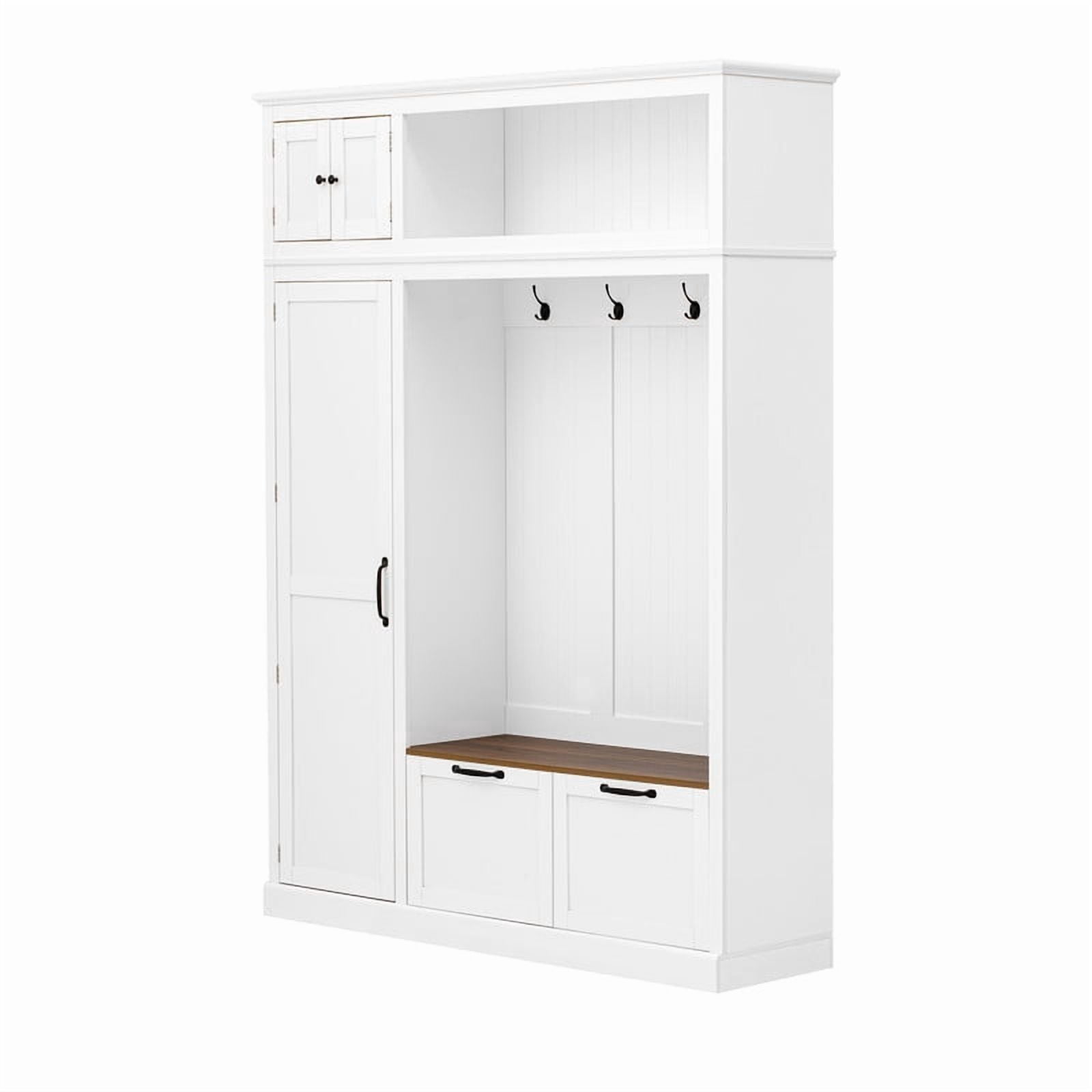 3-in-1 Hall Tree with Storage Cabinet & Adjustable Shelves, Heavy-Duty Storage Bench Entryway Organizer with Hooks & Drawers