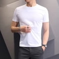 thumbnail image 2 of Camiseta blanca y negra de manga corta para hombre, ropa ajustada con cuello redondo, camisetas de color liso, camisetas casuales para hombre, 2 of 5