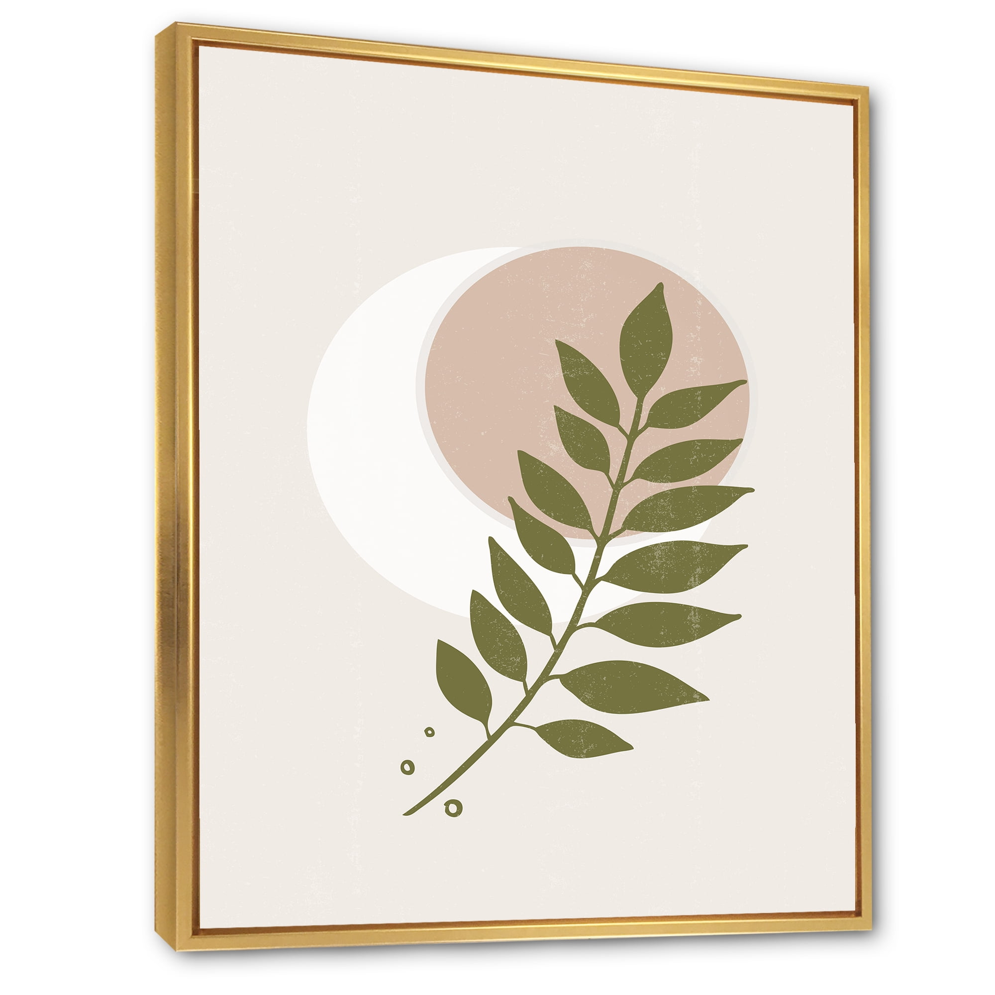 Abstract Geometrical Leaf With Moon IV 12 in x 20 in Framed Painting Canvas Art Print, by Designart