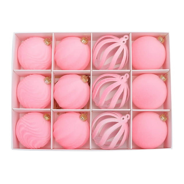 12 Bolas Navideñas de Terciopelo Flocadas, Adornos de Plástico, Decoración Navideña de 6 Cm (2,4 Pulgadas), Color Marrón - Juego de 12