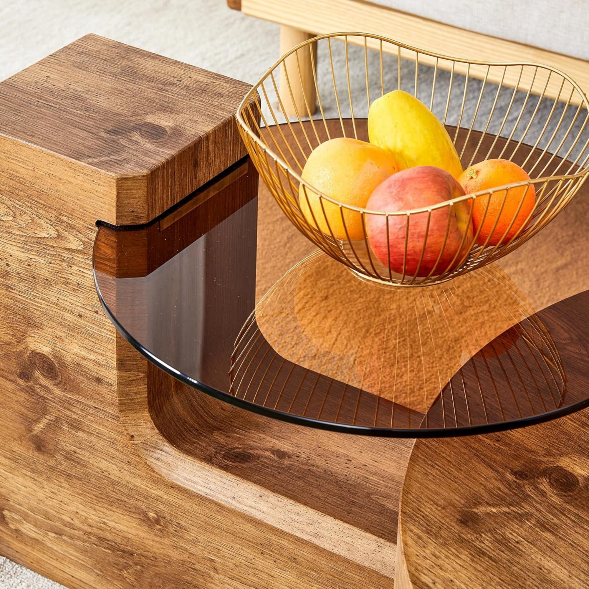 Sudica Detachable Double-decker Coffee Table,30" Round Tea Table with Wood Grain Base,Center Table for Living Room