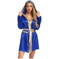 thumbnail image 4 of YiZYiF Peignoir de Boxe en Satin pour Femmes à Manches Longues, Ouvert à l'Avant, avec Garniture Métallique, Cape à Capuche avec Ceinture, Bleu Royal 14, 4 of 6