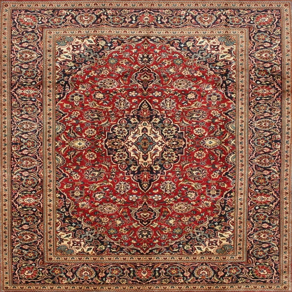Ahgly Company Machine Washable Indoor Square Traditional Saffron Red Area Rugs, 8' Square
