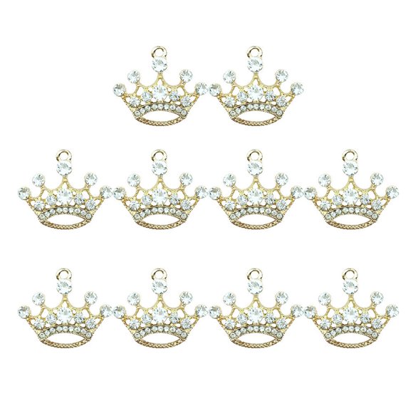 10 Pcs Small Diamond Crown Pendant DIY Alloy Accessories Diamond Jewelry Ornament Accessories (Gloden)