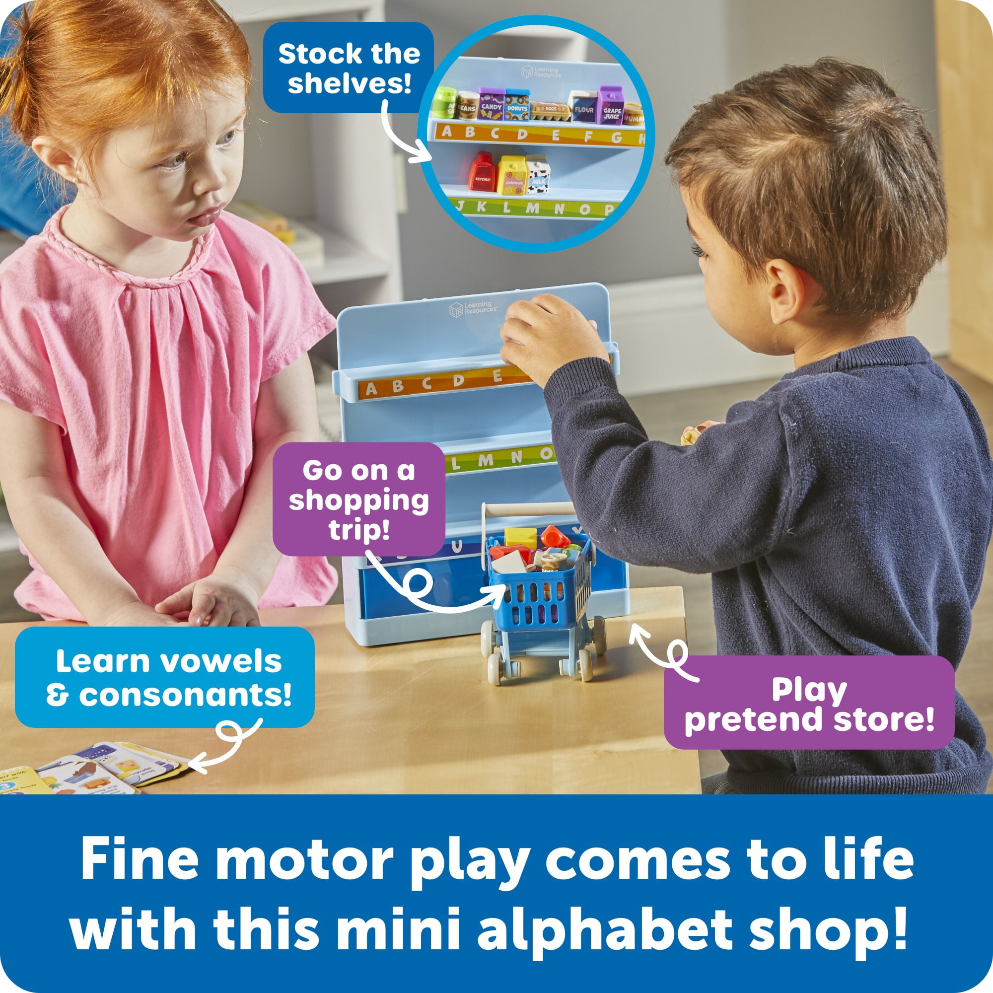Learning Resources Alphabet Mini Market - Miniature Play Food Grocery Store, Ages 3+