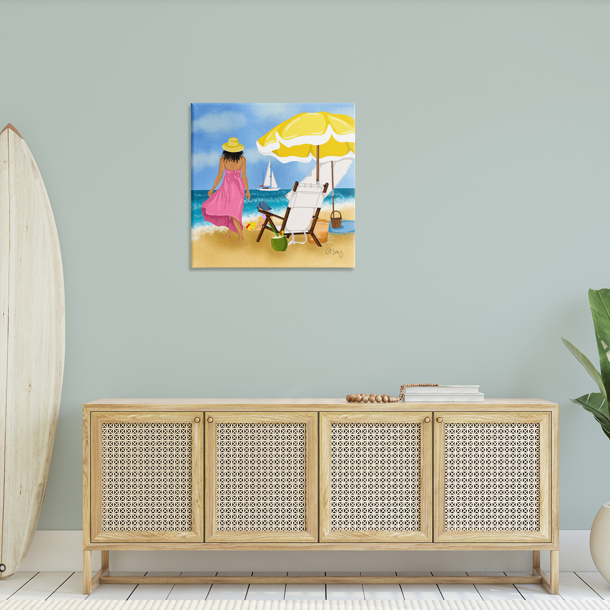 Stupell Industries Woman Strolling Beach Landscape Painting Gallery Wrapped Canvas Art Print Wall Art, 30 x 30