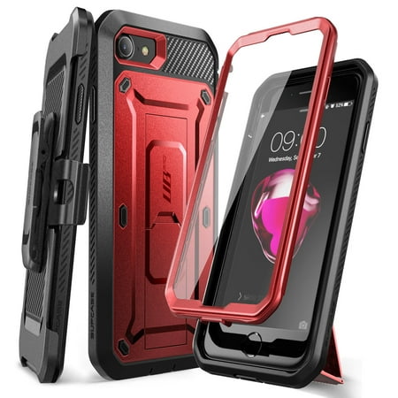 SupCase Unicorn Beetle Pro Series Case Designed for iPhone SE (2022/2020) / iPhone 7 / iPhone 8, Built-in Screen Protector Full-Body Rugged Holster & Kickstand Case (MetaRed)