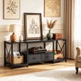 thumbnail image 2 of HIGDBFE TV Stand for 55 inch TV with 2 Fabric Drawers, Industrial Entertainment Center with Open Shelves and Led Lights for Living Room Bedroom, Rustic Black, 2 of 9