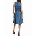 thumbnail image 2 of Avec Les Filles womens  Button Front Fit & Flare Dress, 10, Blue, 2 of 3