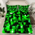 thumbnail image 2 of Manfei Pixel Grid Miners Twin Sheet Sets,Geometric Check Twin Fitted Sheet,Green Patchwork Pixel Buffalo Flat Sheet For Girls Boys,Breathable Home Decor,3 Pieces, 2 of 7
