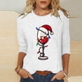 thumbnail image 2 of Pisexur T-Shirts de Noël pour Femmes Décontractés pour les Fêtes, Blouses Imprimées Verre de Vin Rouge, Col Rond, Manches 3/4, Chandails Mode d'Automne, 2 of 4