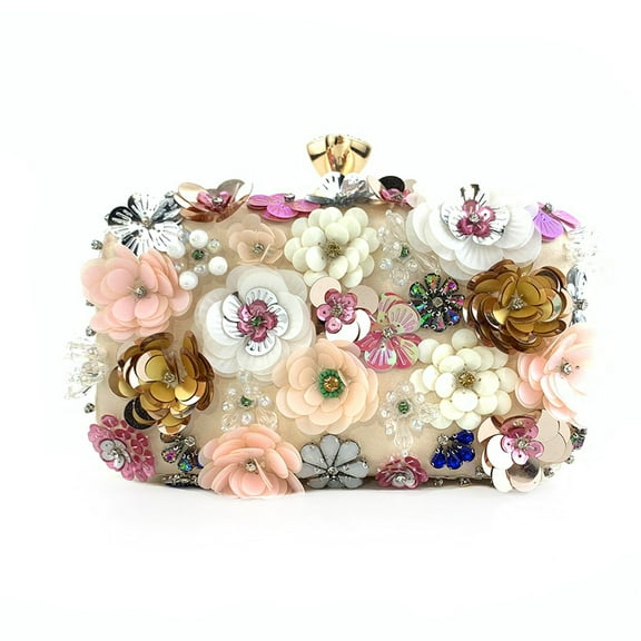 Evening Dinner Bag Flower Beaded Handbag Colorful Floral Crossbody Bag with Chain Wedding Party Prom Clutch Purse