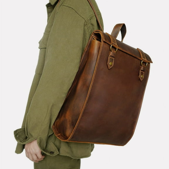 Men's Vintage Handmade Genuine Leather Backpack,Brown