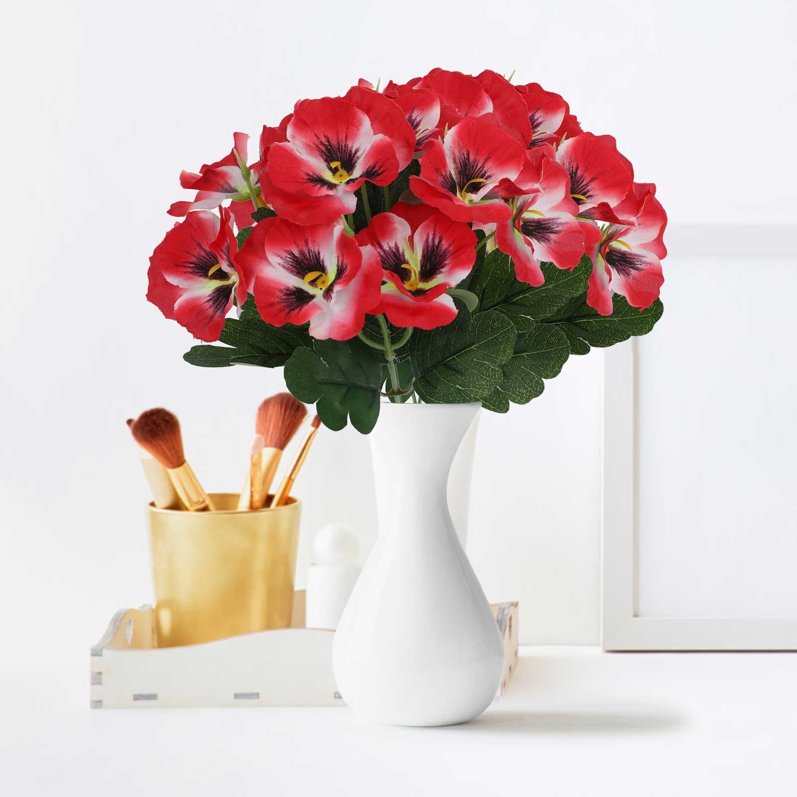 Darzheoy Artificial Pansy Flowers, UV Resistant Plastic Plants Fake Silk Faux Flowers for Outdoor Planters, Home Indoor Outside Garden Porch Window DIY Decoration