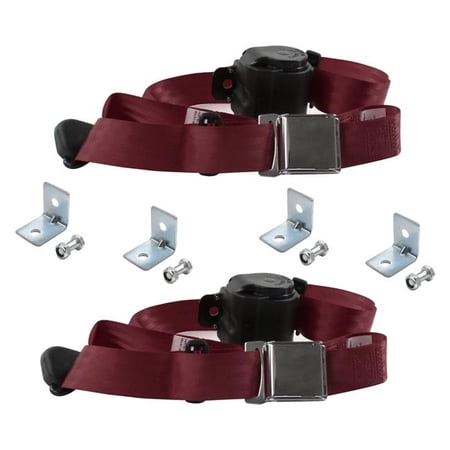 safeTboy Burgandy Retractable Bucket Seat Belt Kit with Bracketry for 1958-1960 Ford Thunderbird Airplane 3 Point - 2 Belts