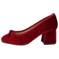thumbnail image 2 of TOP MODA Women Block Heel Pumps Classic Square Toe Dress Shoes Bow ELBA-88 Red Velvet Suede 8.5, 2 of 6