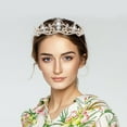 thumbnail image 3 of SHISUYAN Impressive Rhinestone Crown Golden White For Women Party Performance 1Set 5.3x6.4in, 3 of 9