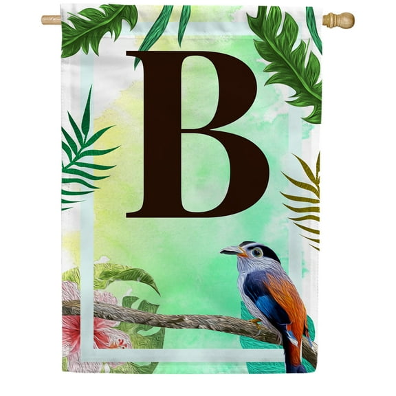 America Forever Tropical Bird Summer Monogram House Flag Letter B 28 x 40 inches Parrot Toucan Palm Leaves Double Sided Vertical Outdoor Yard Lawn Decorative Exotic House Flag