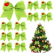 12 Pcs Green Christmas Bow, 5.9Inch Christmas Pre-Tied Lime Green Bow Christmas Tree Decorations, Christmas Wreaths Bows for Garland Home Front Door Party Winter Holiday Decor