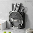 thumbnail image 5 of Wall Mounted Pot Lid Rack With Knife Holder,Plastic No Drill Cutting Board Shelf,Wall Mounted Knife Holder,Self-Adhesive Plastic Knife Storage,Kitchen Utensil Organizers,(Black,7.78x3.14x8.18 in), 5 of 8