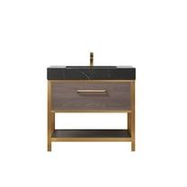 36 in. Segovia Single Sink Bathroom Vanity, Suleiman Oak with Black Sintered Stone Top