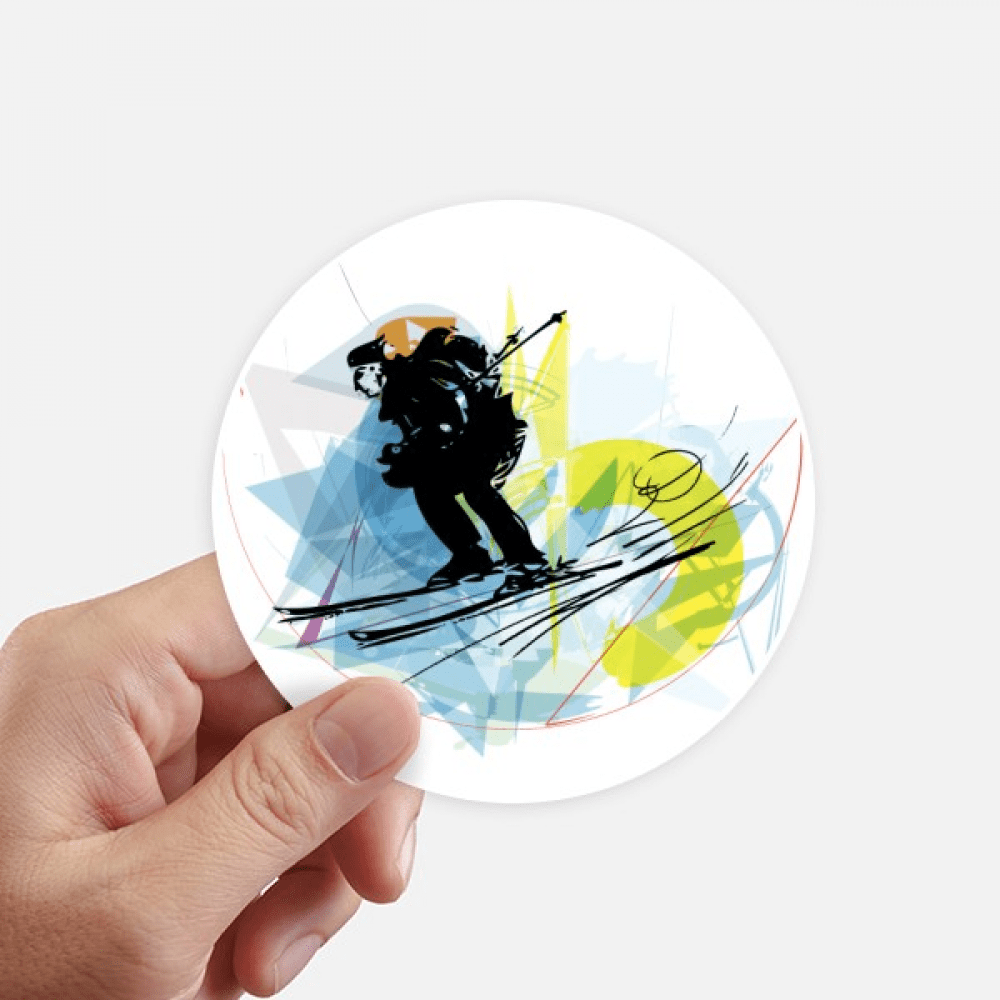 Sport Athletes Skiing Sports Watercolor Sketch Sticker Round Wall