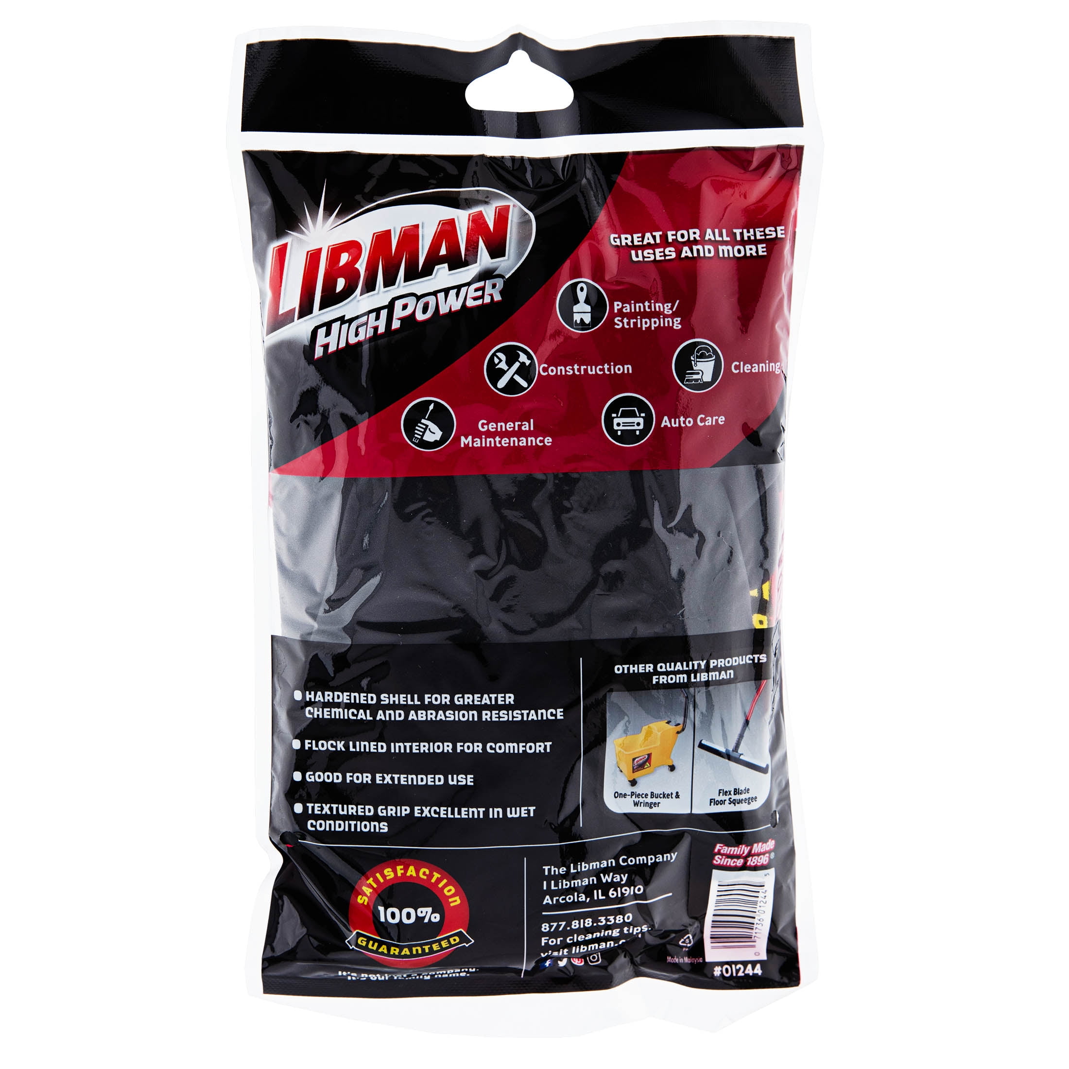 Libman Black Industrial Grade Rubber Blended Reusable Gloves