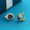 thumbnail image 3 of Gem Stone King 18K Yellow Gold Plated Silver Blue Sapphire Greek Key Earrings for Women (6.00 Cttw, Gemstone September Birthstone, Oval 10X8MM), 3 of 3