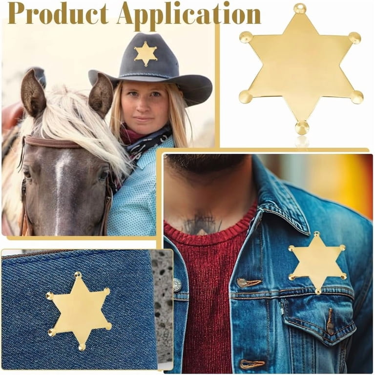 1 Set 2 Pcs Sheriff Badge Gold Star Pins Alloy Brooch Blanks