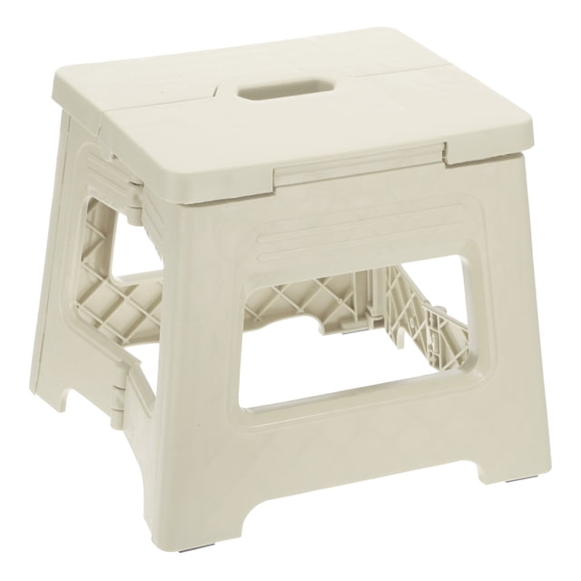 Uxcell Taburete de paso plegable de 8" para adultos, capacidad de 88 lbs, taburete antideslizante con mango, taburete pequeño blanco