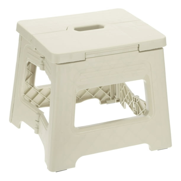 Uxcell Taburete de paso plegable de 8" para adultos, capacidad de 88 lbs, taburete antideslizante con mango, taburete pequeño blanco