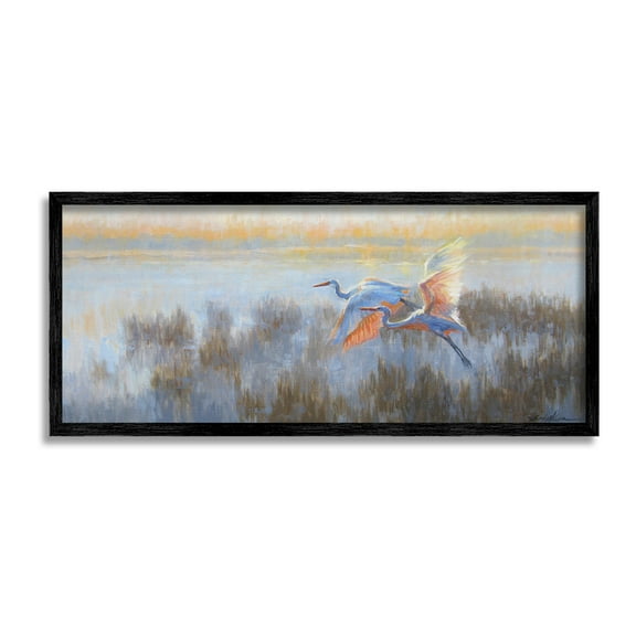 Stupell Industries Crane Birds over Lake Animals & Insects Painting Black Framed Art Print Wall Art, 24 x 10