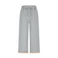 thumbnail image 4 of Yotami Trendy Linen Pants for Women Drawstring High Waisted Comfy Trousers with Pocket Straight Leg Solid Color Ankle Length Pant for Holiday, Gray XL, 4 of 4