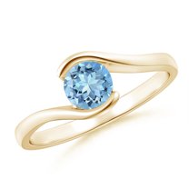 ANGARA Natural Semi Bezel-Set Solitaire Round Aquamarine Bypass Ring in 14K Yellow Gold for Women (Size-5mm) | March Birthstone, Anniversary, Jewelry Gift for Women | Natural Aquamarine Ring