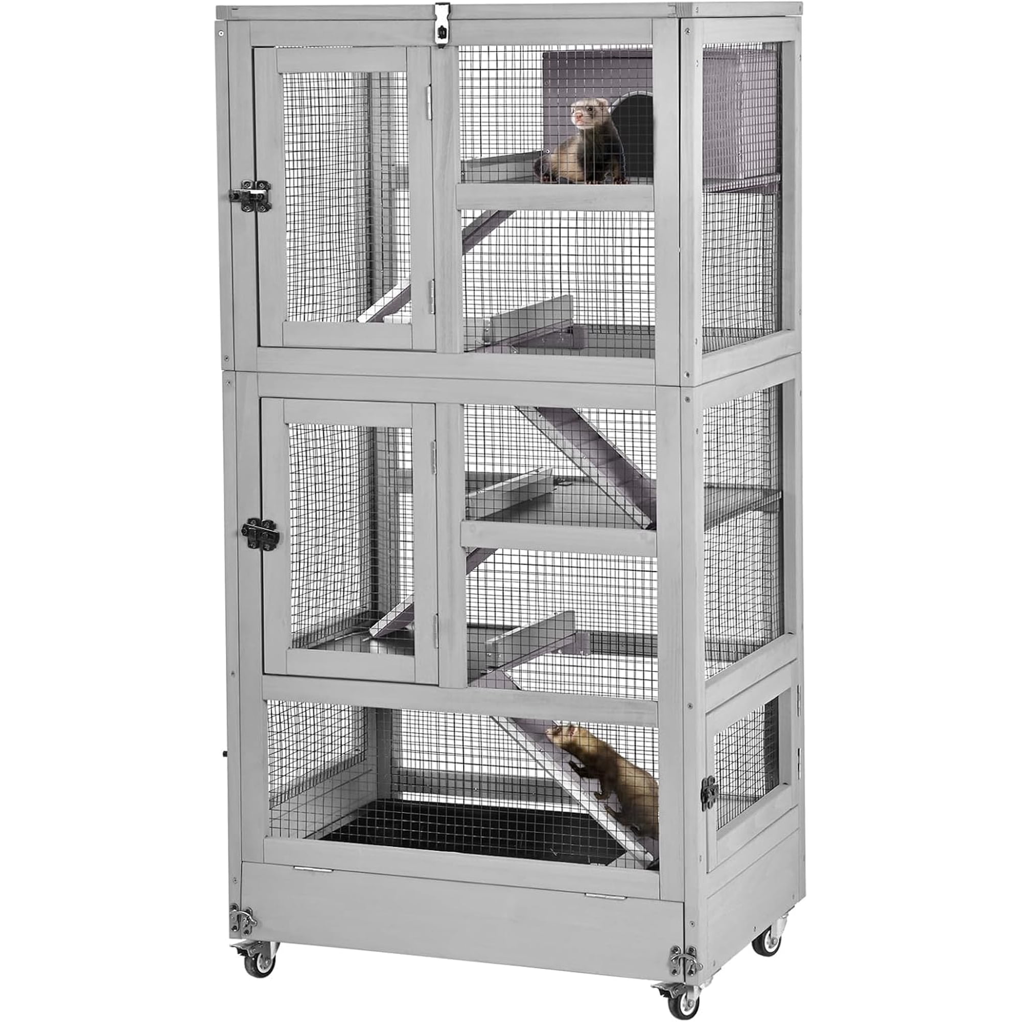 MEDEHOO Ferret Cage Rat Cage Indoor Outdoor, Large Guinea Pig Cages with 5 Levels, Wooden Chinchilla Cage with Wheels for Hamster, Chameleon, Gerbils and Other Small Animals Anti-Chewing