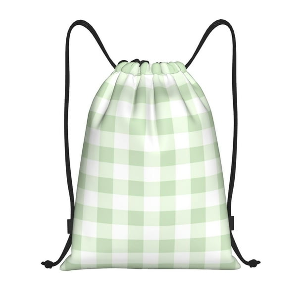 Fotbe Pistachio Green Checkboard Bolsa Mochila con Cordón Estampada, Bolsa de Gimnasio Deportiva, Bolsa Cinch, Bolsa con Cordón para Hombres y Mujeres-Medium