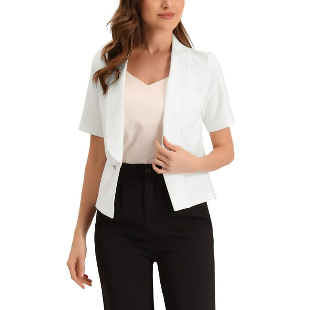 INSPIRE CHIC Cardigan Décontracté pour Femme à Col Châle, Ouvert à l'Avant, Manches Courtes, Blazer de Tailleur pour le Travail au Bureau, S Beige