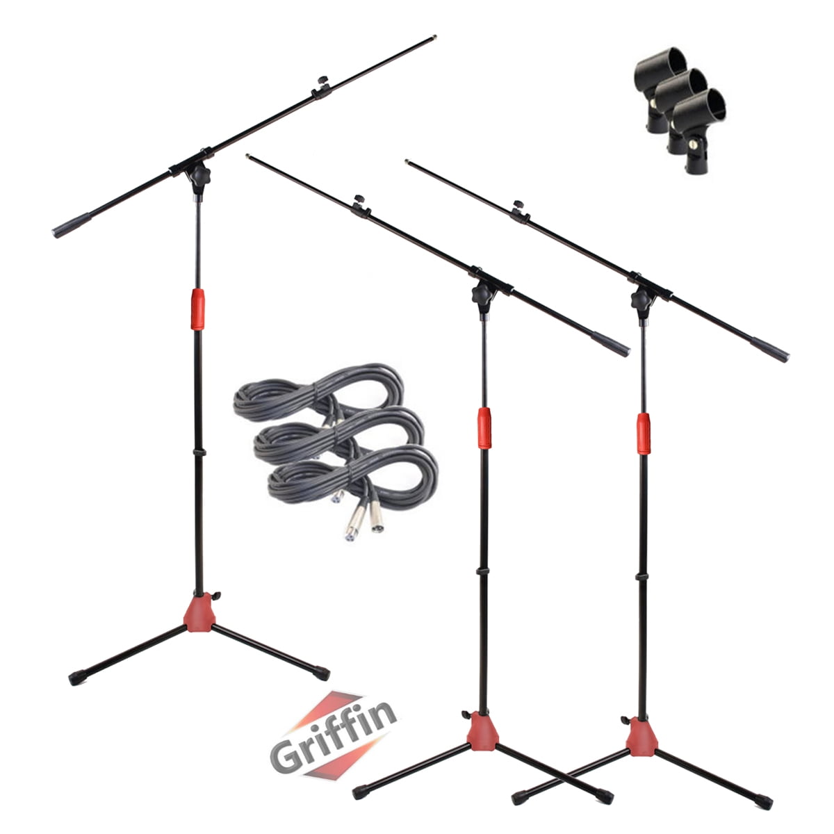 Griffin Microphone Stand 3-PACK Boom Arm Holder XLR Cable Mic Clip Stage Studio