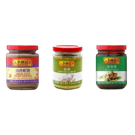 NineChef Brand Spoon Plus 3 Pack Lee Kum Kee Cooking Sauce, 3 Flavors(Finely Shrimp,Minced Garlic Sauce,Sa Cha Sauce)