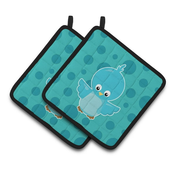 Carolines Treasures BB7013PTHD Bird on Blue Polkadots Pair of Pot Holders