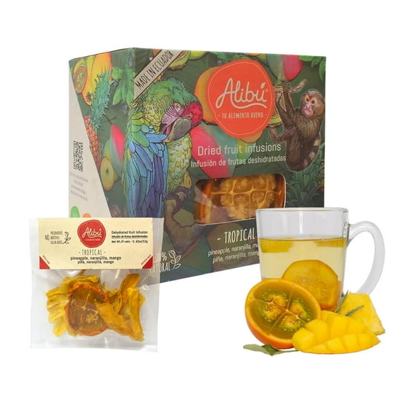 Alibu Dried Fruit Tea Infusion - Tropical - Vegan, Gourmet, Caffeine Free, 100% Natural, 5 Ct, 2.12 oz Box
