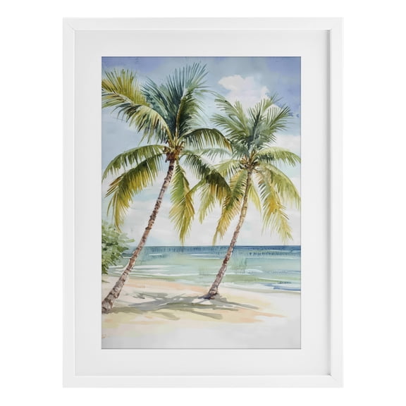 Stupell Industries Shady Palm Beach Escape White Framed Print Under Glass, design by Petal Prints Design
