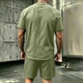 thumbnail image 5 of LEKWK Men Linen Sets Outfits 2 Piece Lightweight Loose Fit Solid Beach Vacation Summer Outfits Short Sleeve Crewneck Casual Tops and Drawstring Shorts, 5 of 6