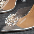 thumbnail image 6 of Rokment Womens Bridal Sparkly Rhinestones Clear Stiletto High Heels Dressy Sandals Bling Crystal Transparent Pointed Peep Toe Slingback Dress Pumps Shoes for Bride Wedding Spring Summer Silver, 6 of 6