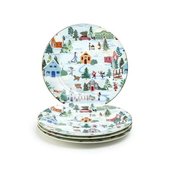 Grace Teaware Christmas Village Fine Porcelain Dessert Plates Set of 4